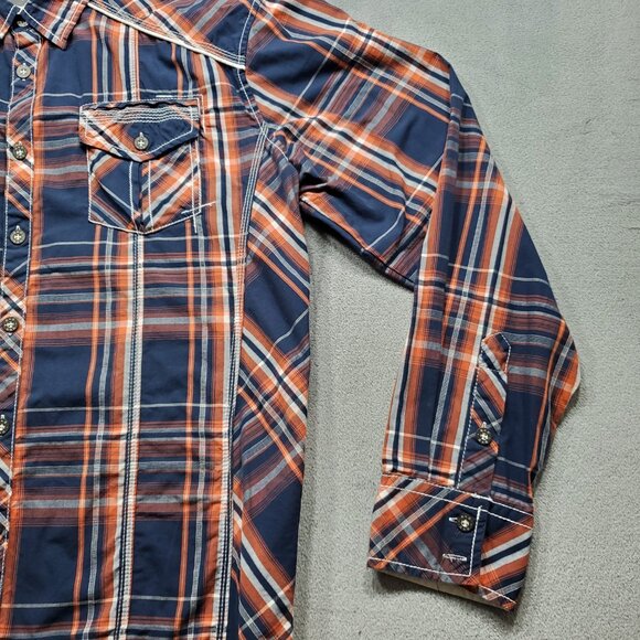 BKE Athletic Fit Long Sleeve Button Up Plaid Shirt Navy Burnt Orange Men Sz XL - Picture 6 of 12